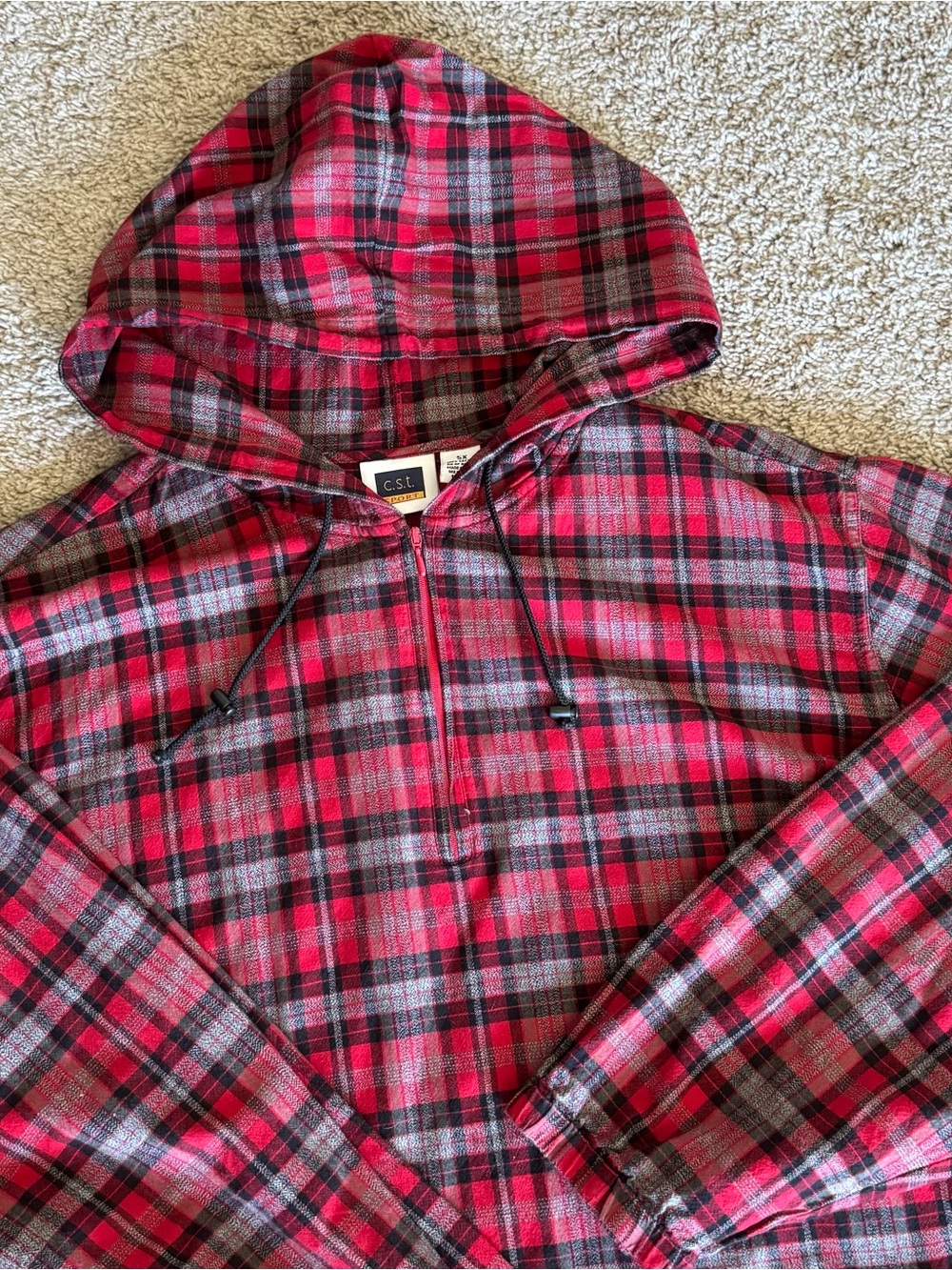 CST 5XL Sport Women’s Red Tartan Plaid Zip Hoodie Flannel Shirt